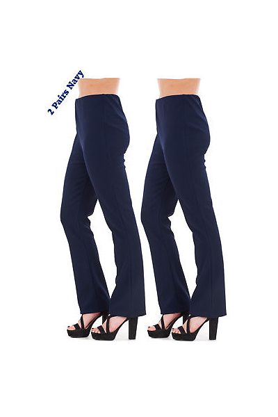 New Womens Navy Stretch Bootleg Trousers  