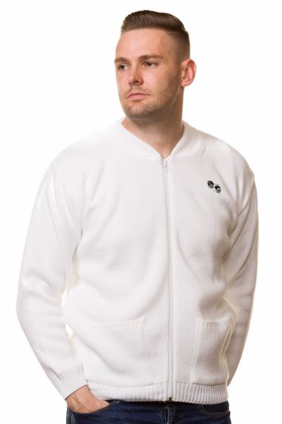 Mens Ribbed White Cardigan Acrylic  