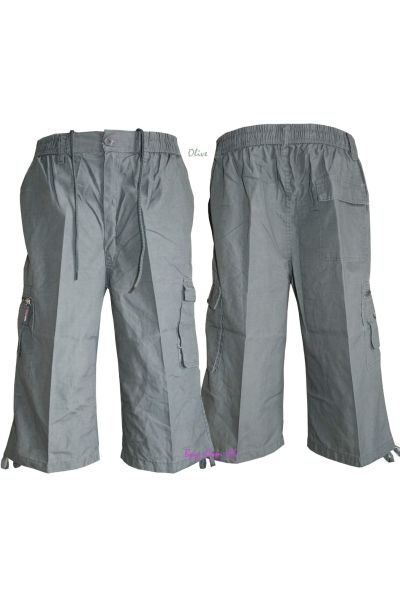 Mens 3 4 Cargo Shorts Cotton Summer  