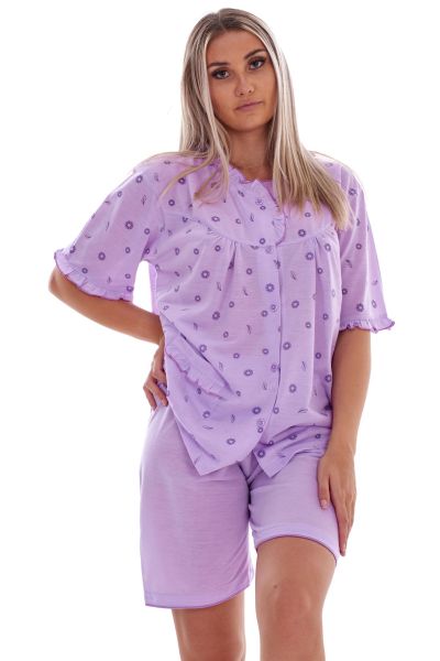 Ladies Nightwear Short Pyjama Set Floral Summer Frills