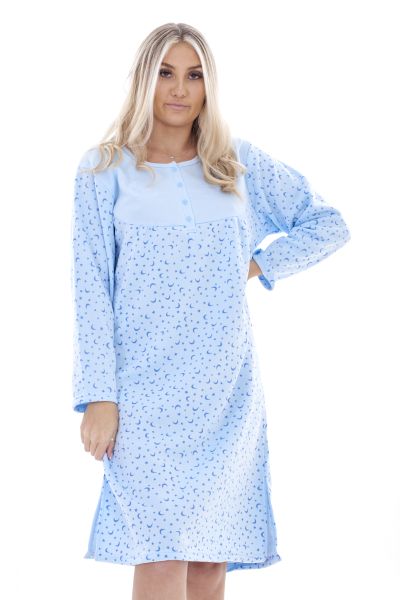 Womens Print Long Sleeve Long Nighty  