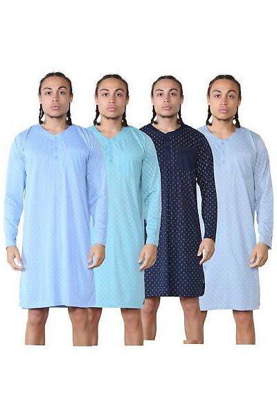 Mens Printed Cotton Blend Long Sleeve Nightshirt