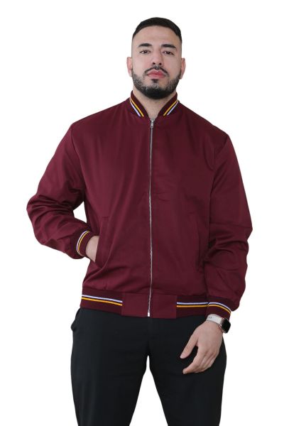 Mens Classic Polycotton Bomber Jacket with Pockets in Wine, Size XS