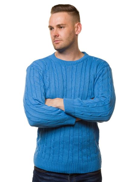 Mens Pattern Free Cable Knit Sweater  