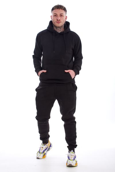Mens Black Hoodie Tracksuit Set Joggers Cotton Fleece Casual Lounge Gym S-XL  