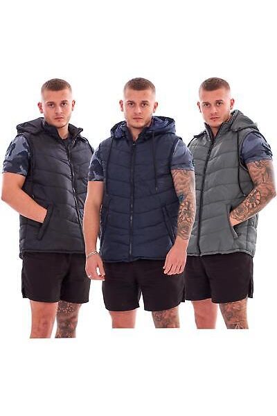 Men Padded Sleeveless Hooded Gilet Vest Jacket