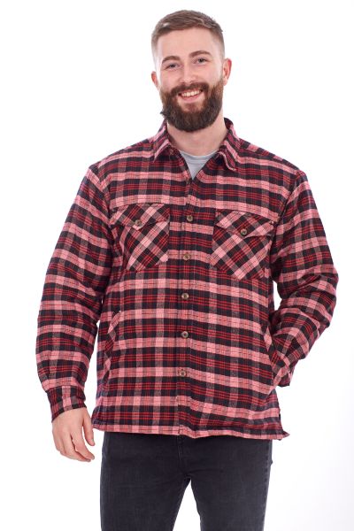 Thick Padded Lumberjack Shirt Jacket in Black Red Check, Size M