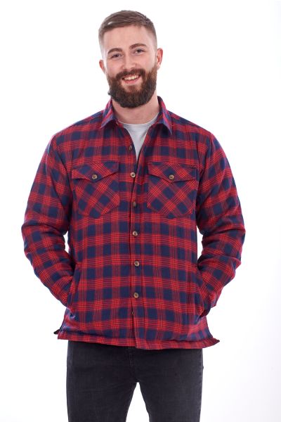 Thick Padded Lumberjack Shirt Jacket in Red Navy Check, Size 3XL