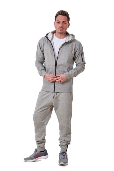 Ribbed Tracksuit Set Black Grey Hood  