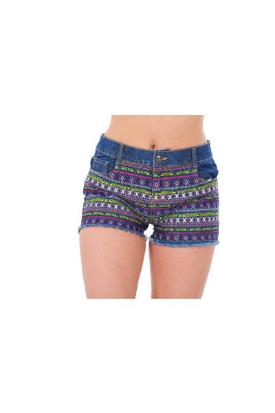 Mid Rise Denim Shorts Embroidered  
